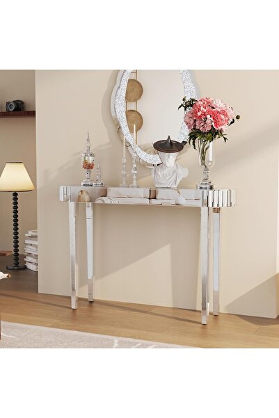 WISFOR Console Table, Glass and Mirror, Reflective and Easy to Clean with Rou...
