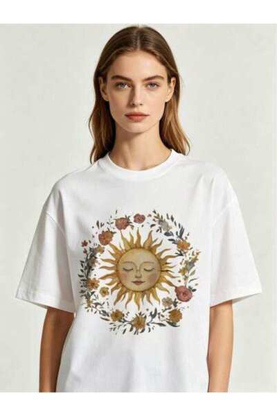 kai22 Plus Size Gentle Sun Print With Closed Eyes, Fashionable And Elegant Wo...