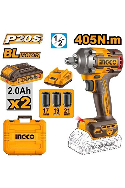 Ingco CIWLI2045 20V Brushless Cordless Impact Wrench, 405Nm High Torque, Lith...