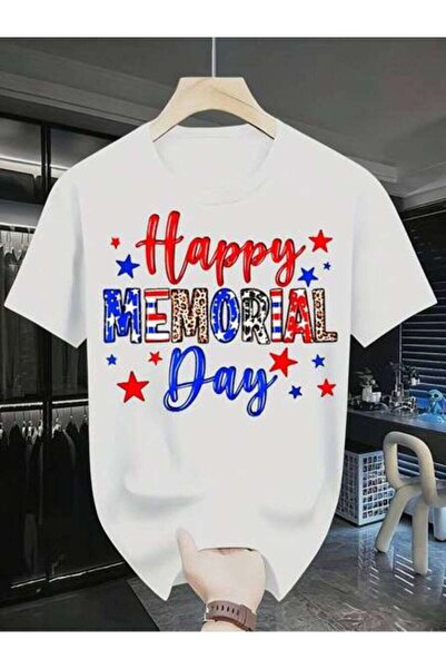 23ERVA Men's & Women's Bleached Happy Memorial Day T-Shirt USA Patriotic Leop...