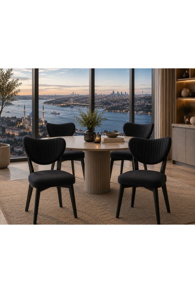 Genel Markalar Luxury Sandalye Antrasit Kumaş Siyah Ayak 4 adet
