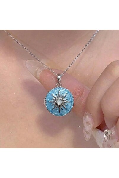 Heda Jewelry قلادة فضية على شكل قلادة شمسية - قلادة تذكارية قابلة للفتح بغطاء