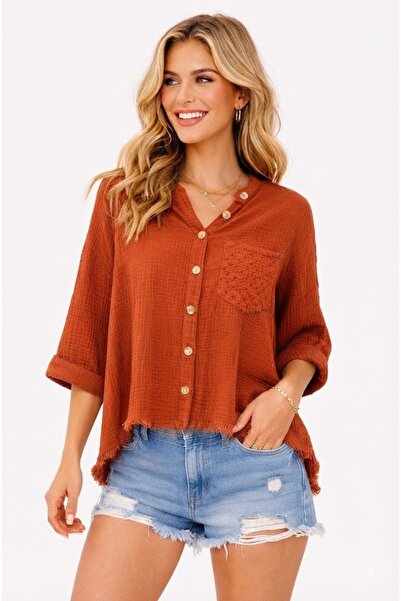 Duss Women's Muslin Fabric Buttoned, Pocketed and Tassel Detailed Relaxed Fit...