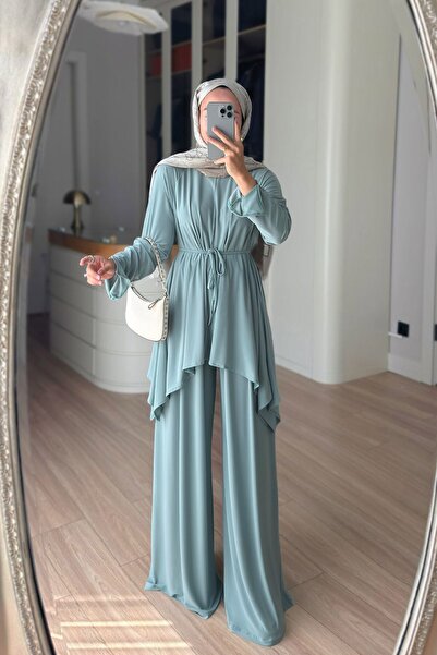 Ka Hijab بدلة ساندي بقصة غير متماثلة وحزام - أخضر مائي