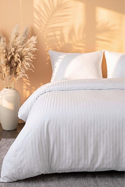 Rivaİstanbul White Stripe Ranforce Double Duvet Cover Set – 4 Pieces