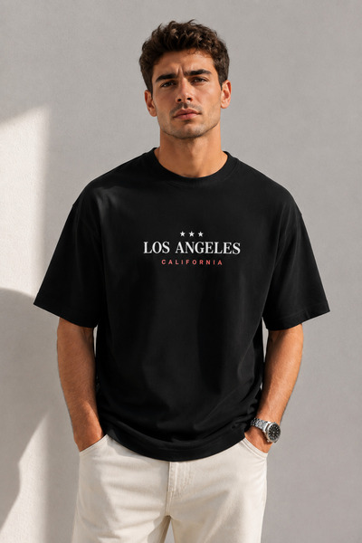 Moda Minimo Unisex Μαύρο Oversize T-shirt με κοντό μανίκι, καλοκαιρινό χτενισ...