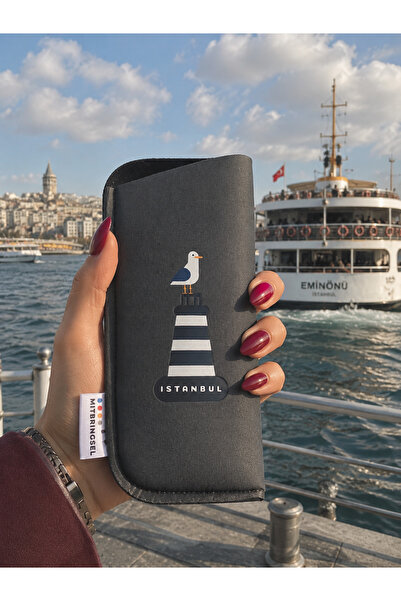 İstanbul Hatırası Koleksiyonu İstanbul Martısı Gri Neopren Gözlük Kılıfı | Hediyelik ve Koruyucu Tasarım