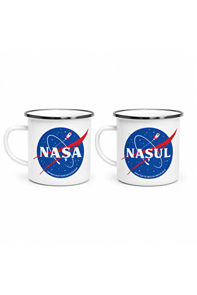 OEM Σετ 2 εμαγιέ μεταλλικών κούπων NASA, λευκές, για Νονού και Νονόνα.