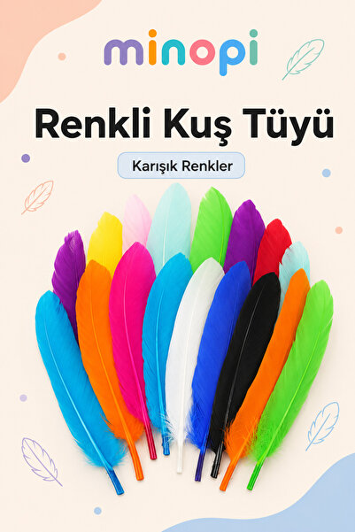 Minopi Renkli Kuş Tüyü 10’lu Paket – Karışık Renkli Hobi, Süsleme ve Etkinlik...