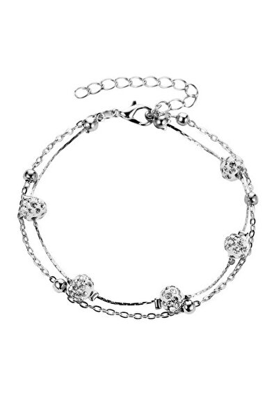 VeeShop Bratara dubla, lantisoare cu margelute metalice si bilute cu cristale