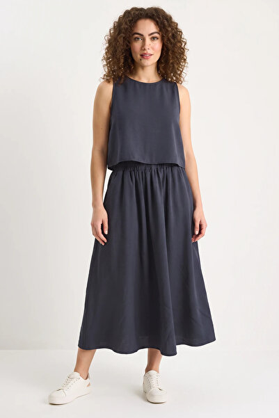 Şeker Portakalım Women's Thick Strap Blouse Elastic Waist Skirt Modal Smoked ...