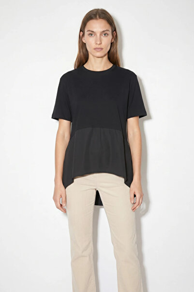 Şeker Portakalım Women's Garnished Asymmetrical Cut Oversize Basic t Shirt Black