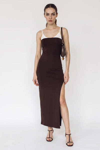 ALFA AKSESUAR 03 Women's Contrast Detailed Rope Strap Slit Long Bitter Brown ...