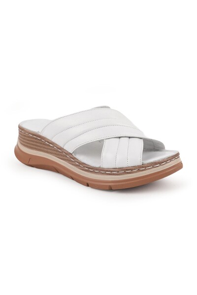 Mammamia Women's Slippers Daily Genuine Leather Cross-Strapped Anatomical Pad...