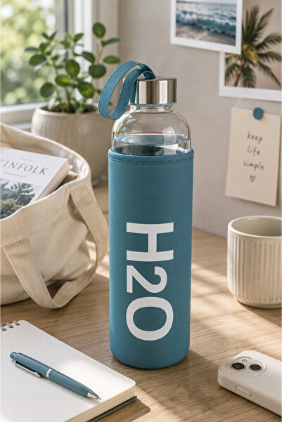 H2O 1 Lt Kilifli Cam Matara Pastel