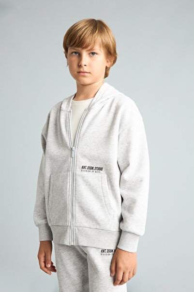 DeFacto Slogan Printed Hooded Thick Fabric Cardigan for Boys H9681A826Wn