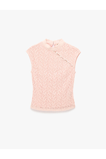 Koton Slim Fit Sleeveless Stand-Up Qipao Collar Lace Blouse