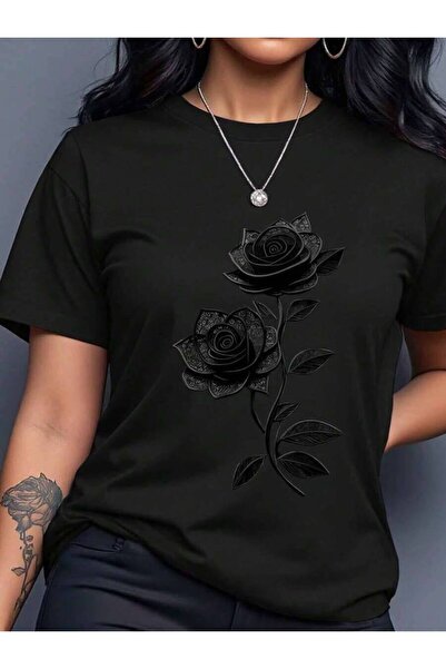 NOURAM Floral Print Short Sleeve T-Shirt Round Neck Casual Valentine's Day To...