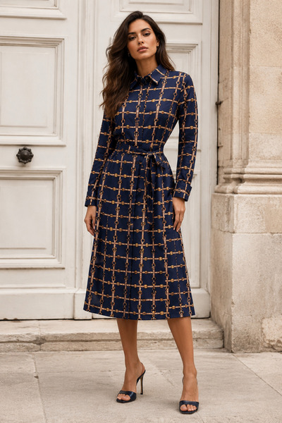 HÇ Hülya Çelik KİDSWEAR 2018 Γυναικείο φόρεμα μίντι με μοτίβο αλυσίδας και ζώ...