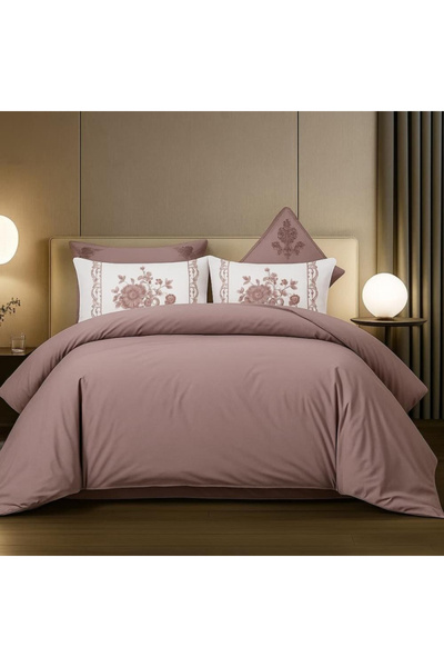 Generic Brand Maya Double Duvet Set (6 Pieces) - Light Dusty Mauve - Light Green