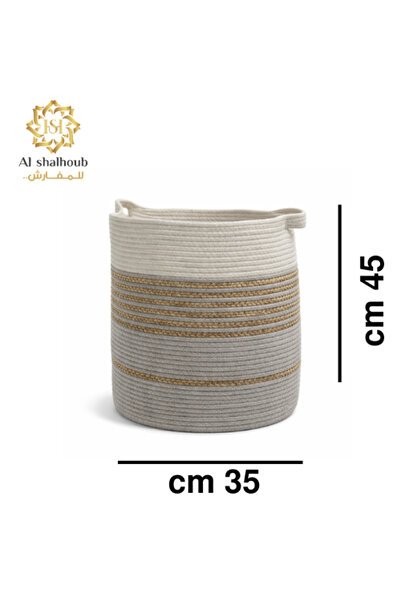 Generic Brand Cotton Storage Basket with Elegant Gold Touch - 35X45 cm - Gray