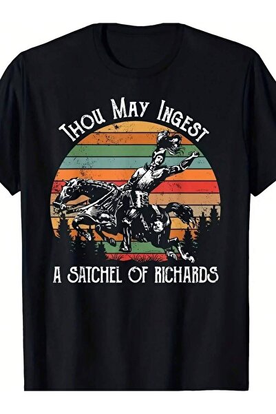 kai22 Sunset Pattern Tee Black T-Shirt Fantasy Horse Rider Silhouette THOU MA...