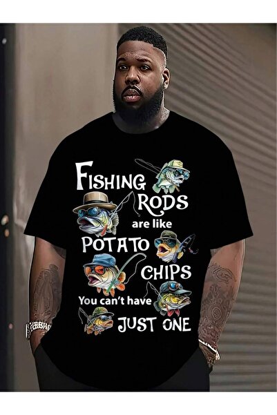 kai22 [Fishing Travel Apparel] Men's Fun Fishing Pattern T-Shirt- "Fishing Ro...