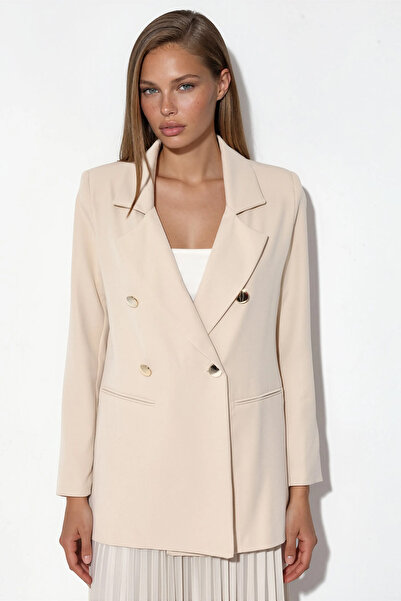 Merterium Women's Double-Breasted Collar Blazer Jacket 1302 - Cream