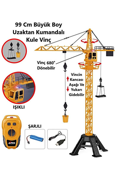 LRS STORE Dev Boy 99 cm Işıklı Uzaktan Kumandalı Kule Vinç – Şarjlı & Dönüşlü...