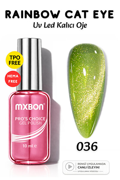 Mxbon Uv Led Kalıcı Oje 10 ml Hema & TPO Free Rainbow Cat Eye - 036
