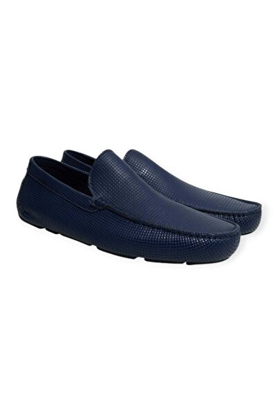 FRANCO CALVANI Dark Blue Laceless Genuine Leather Men's Shoes