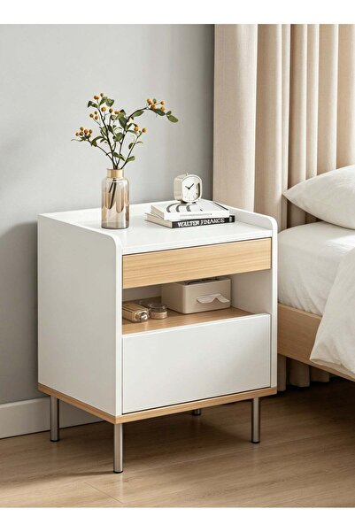 ALIVINGHOME Modern Minimalist Nightstand Bedside Table with 2 Drawers for Bed...
