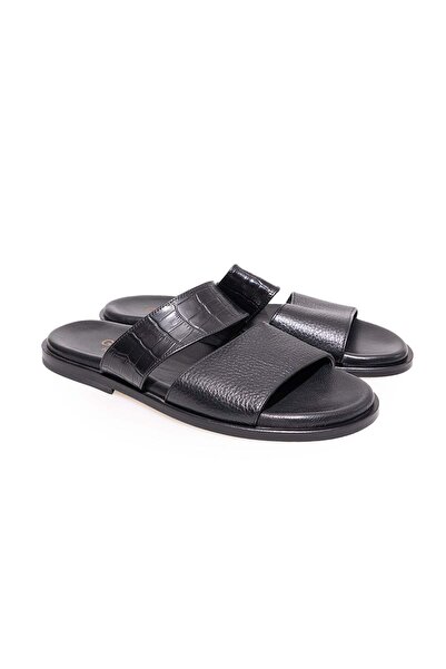 FRANCO CALVANI Black Color Genuine Leather Men's Slippers