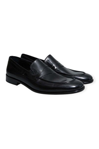 FRANCO CALVANI Black Color Laceless Genuine Leather Men's Shoes