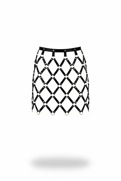 Angels Passion Faux Leather Mesh Mini Skirt with Ring Detail