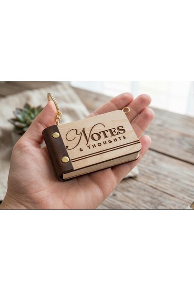 ROKH 🌿   Mini Notepad with Wooden Cover, Leather Detail, Laser Engraved Gift