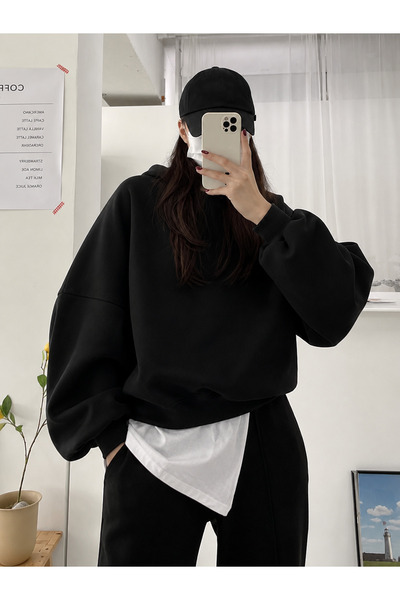 MOONBULL Kadın Kışlık 3 İplik Şardonlu Kapüşonlu Sweatshirt