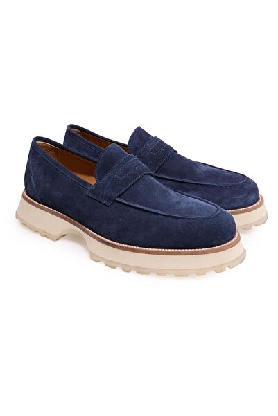 FRANCO CALVANI Dark Blue Color Laceless Genuine Leather Suede Men's Shoes