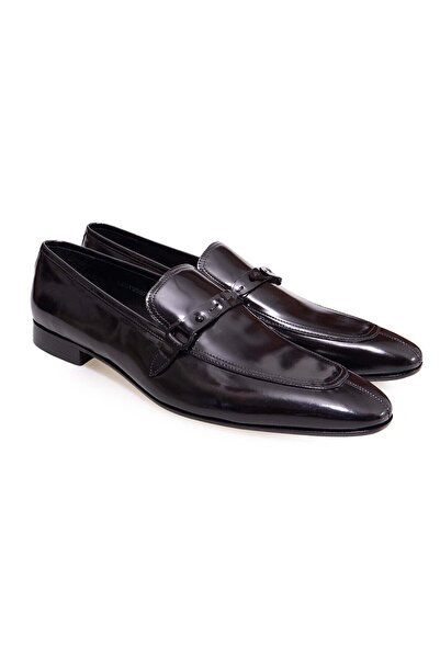 FRANCO CALVANI Black Color Laceless Genuine Leather Men's Shoes