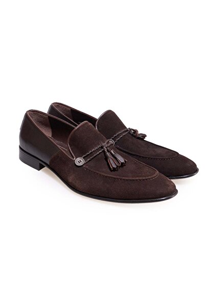 FRANCO CALVANI Brown Laceless Genuine Leather Suede Men's Shoes