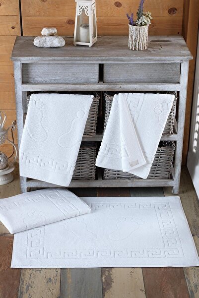 İz Home Set of 4 Cotton Bath Mat 50x70 White Highly Absorbent Foot Towel