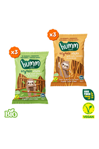 Humm Organic Organik Çubuk Kraker Atıştırmalık Paketi - 6 Adet (2 Çeşit)