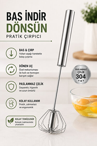 Ercazzo Basmalı Otomatik Çırpıcı Paslanmaz Çelik Bas Çek Mikser Yumurta Çırpı...