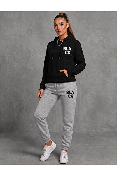 CLOTHES33 Hooded Sweatshirt 2-Piece Combination Winter Hooded Black Printed W...