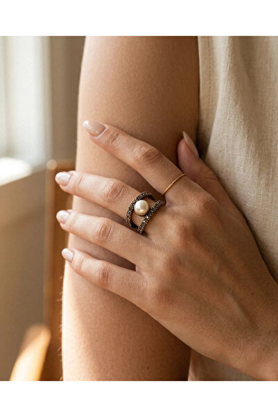 Dorvina Bronze Women's Ring Authentic Copper Jewelry Margazite Worked with Pe...