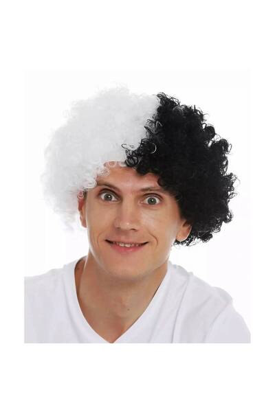 pınaxar Black White Curly Afro Bonus Wig Fan Bonus Hair