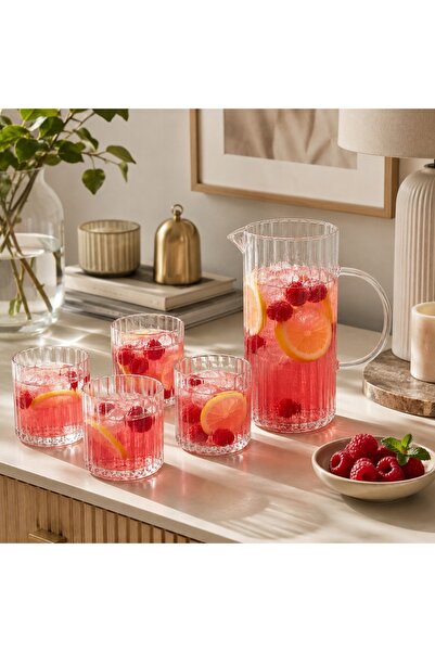 NO BRAND CARAFĂ DE STICLĂ 1.2 L PENTRU APĂ, SUCURI, LIMONADĂ + 4 PAHARE