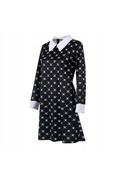 Toys COSTUM ELEGANT „WEDNESDAY ADDAMS” CU CRANIULE ALBE – MĂRIME: M