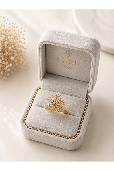 Lilith Takı Women's Stress Ring with Snowflake Figure, Sparkling Stones, Rota...