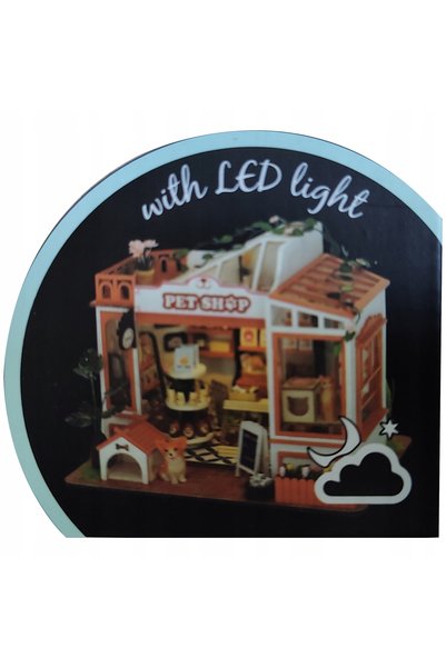 NO BRAND Model de casă din lemn PET SHOP Puzzle 3D LED DIY pet shop